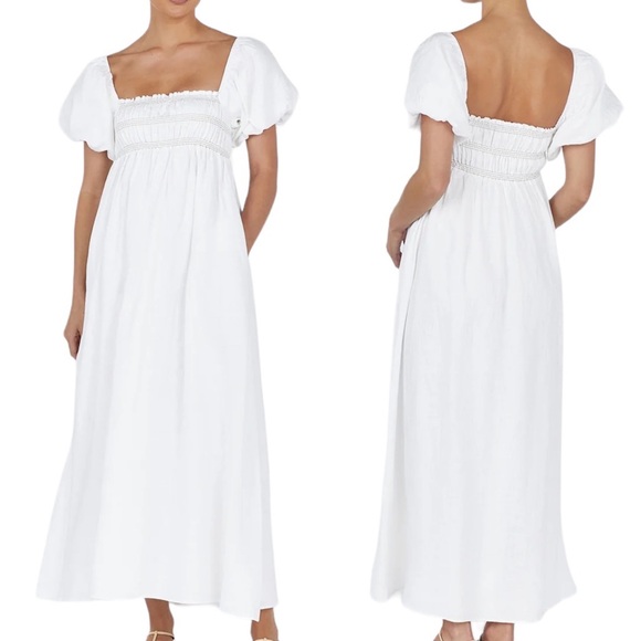 DISSH Dresses & Skirts - DISSH Bianca 100% White Linen Midi Dress Sz 6